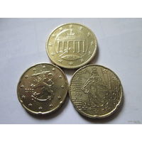 Лот евро монет 2 (1х50 ец + 2х20 ец) Германия, Финляндия, Франция - 1999 - 2002 г.