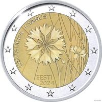 2 евро 2024 Эстония Василёк UNC из ролла