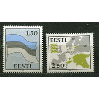 Флаг, герб и карта страны. Эстония. 1991. Полная серия 2 марки. Чистые