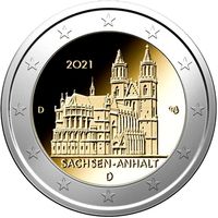 2 евро 2021 Германия J Саксония-Анхальт, Магдебургский собор UNC из ролла