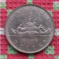 Канада 1 доллар 1968 года, UNC. Индейцы, плывущие на каноэ. Королева Елизавета II.