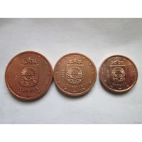 1 + 2 + 5 евроцентов, Латвия 2014 г., AU