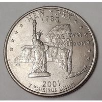 США 1/4 доллара, 2001 Квотер штата Нью-Йорк Отметка монетного двора: "D" - Денвер (10-4-23)