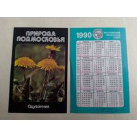 Карманный календарик. Природа Подмосковье. Одуванчик. 1990 год