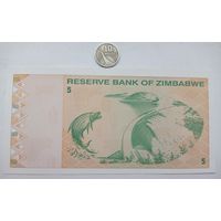 Werty71 Зимбабве 5 долларов 2009 UNC банкнота Рыба