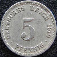 YS: Германия, Рейх, 5 пфеннигов 1910D, KM# 11 (2)