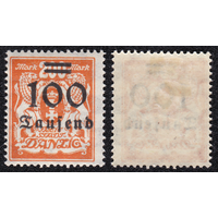 Данциг 200 марок надпечатка "100 тысяч"