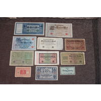 Банкноты Германии, 11 штук, разные года, разное состояние.