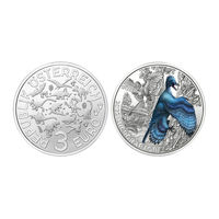 3 Евро Австрия 2022. 10-я из 12-ти монет Серия "Супер Динозавры" Микрораптор гуи/Microraptor/ - самый маленький динозавр. Цветная светящаяся монета