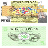 Австралия 5 Доллара WORLD EXPO 88, 1988 UNС П1-178