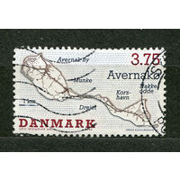 Датский остров Авернако. Географическая карта. Дания. 1995