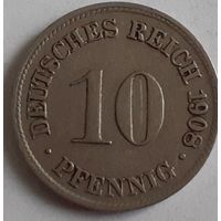 Германия 10 пфеннигов, 1908 D