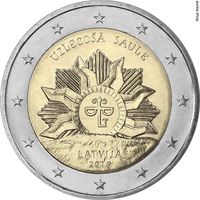 2 евро 2019 Латвия Восходящее солнце UNC из ролла