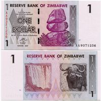 Зимбабве. 1 доллар (образца 2007 года, P65, UNC)