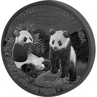 RARE: Бенин 5000 франков 2017г. Black Premium - Rhodium and Palladium "Панда. Панды." Монета в капсуле; шикарном подарочном футляре; номерной сертификат; коробка. СЕРЕБРО 155,5гр.(5 oz).