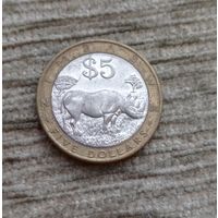 Werty71 Зимбабве 5 долларов 2001 Носорог