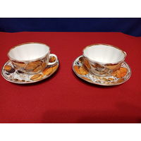 Две чайные пары Лфз СССР, чаши в6.5, диам 10см, блюдца диаметр 15см