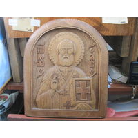 Резная деревянная икона Св. Николай Чудотворец.