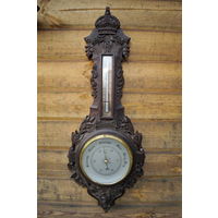 Антикварный, Большой Барометр - Термометр в Стиле Ренессанс, Дуб. Англия, XIX век.