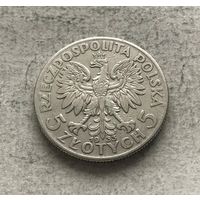 Польша Вторая республика 5 злотых 1933 Королева Ядвига - серебро