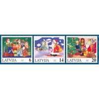 Латвия 1996, (60) Рождество. Новый год. Кот. Собака. Гномы, 3 марки **