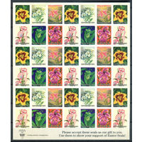 США, виньетки - 2001г. - Пасха, цветы - 1 лист марок-наклеек - MNH, с обратной стороны листа на его бумажной части есть две наклейки. Без МЦ!
