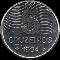 Бразилия 5 крузейро 1984 г. КМ#591 (1-1)