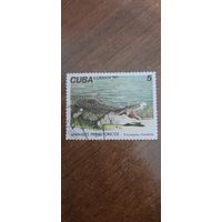 Куба 1982. Доисторические животные. Crocodylus rhombifer. Марка из серии