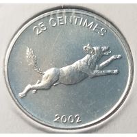 Конго - ДРК 25 сантимов, 2002 Животные - Гиеновидная собака     ( холдер )
