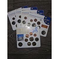 Германия 2009 год 5 наборов разных монетных дворов A D F G J. 1, 2, 5, 10, 20, 50 евроцентов, 1 евро и 2х2 юбилейных евро. Официальный набор BU монет в упаковке.