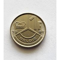 Бельгия 1 франк, 1991 Надпись на голландском - 'BELGIE'