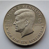 Ниуэ 5 долларов. 1988. 25 лет со дня смерти Джона Кеннеди