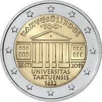 2 евро 2019 Эстония 100-летие Тартуского университета UNC из ролла