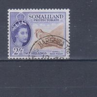 [1331] Британские колонии. Сомалиленд 1953. Елизавета II.Фауна.Птицы.Скалистый голубь.2 Sh. Гашеная марка. Кат.гаш.15 е.