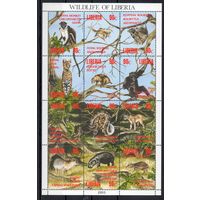 Дикие животные Либерия 1993 год серия из 12 марок в листе