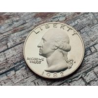 США. 25 центов (квотер, 1/4 доллара) 1982 S (Washington Quarter).
