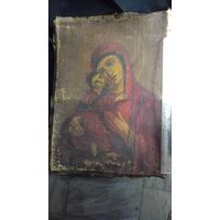 Старинная икона, холст, Пресвятая Богородица