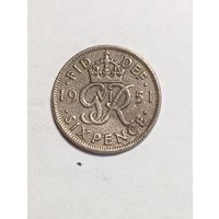 Великобритания 6 пенни 1951 года .