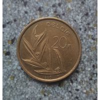 20 франков 1980 года Бельгия. Король Бодуэн 1. Надпись на голландском-"BELGIE".