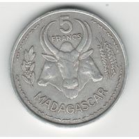 Мадагаскар 5 франков 1953 года. Нечастая! Состояние VF+