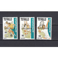 Спорт. Настольный теннис. Тувалу. 1991. 3 марки. SPECIMEN. Michel N 595-597 (6,0 е)