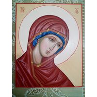Рукописная икона "Богородица", левкас, яичная темпера, 25х20см