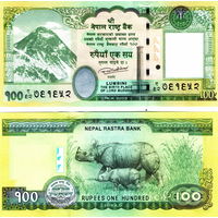 Непал 100 рупий 2015 год UNC (Носороги)