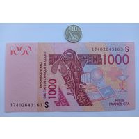 Werty71 Гвинея-Бисау 1000 франков 2003 Литера S UNC Банкнота Биссау песо