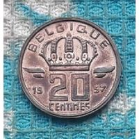 Бельгия 20 центов 1957 года, UNC. Корона.