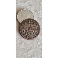С 1 рубля медная  монета Швеция 1666  год