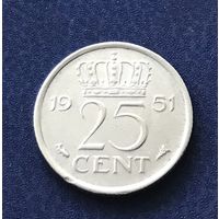 Нидерланды 25 центов 1951