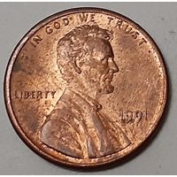 США 1 цент, 1991 Lincoln Cent Без отметки монетного двора (4-10-46)