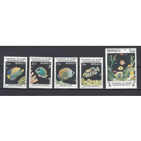 Фауна. Рыбы. Монако. 1985. 5 марок. Michel N 1704-1708 (12,0 е).