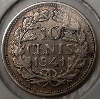 Нидерланды 10 центов, 1941 Портрет на аверсе /Серебро/